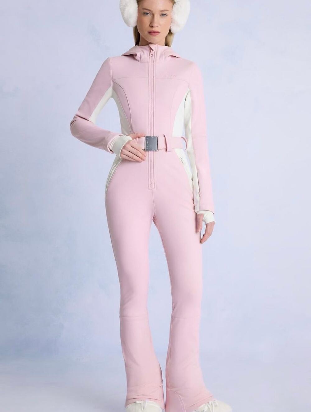 Bo + Tee Oh Polly Waterproof Hooded Fitted Ski Suit in Powder Pink Size XXS